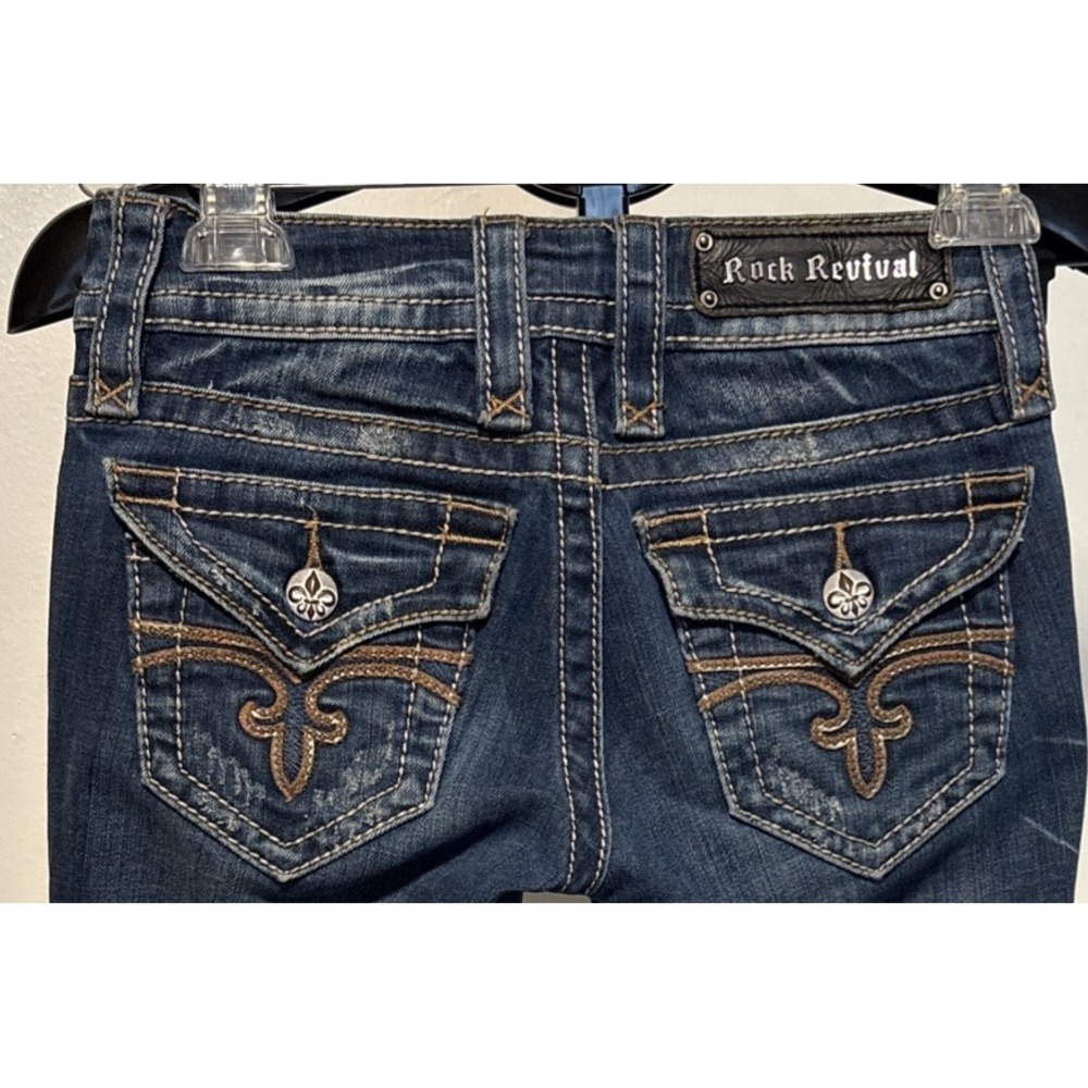 Rock Revival Jeans Womens 25 Noelle Boot Rhinestone Pockets Distressed Denim - Picture 1 of 12